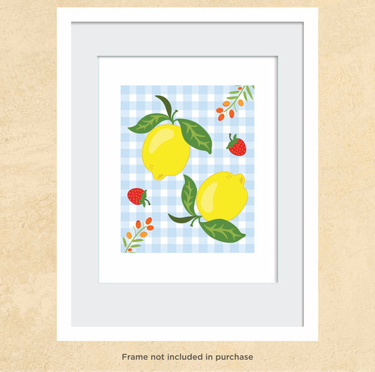 Gingham Lemons Giclée Art Print Mozaic Studio