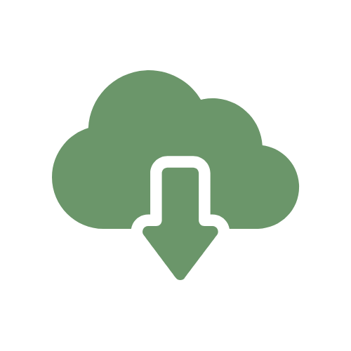 Green cloud icon with a white download arrow on a white background