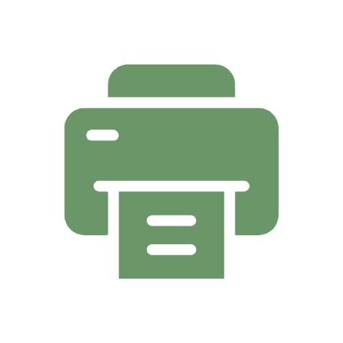 Green icon of a printer on a white background