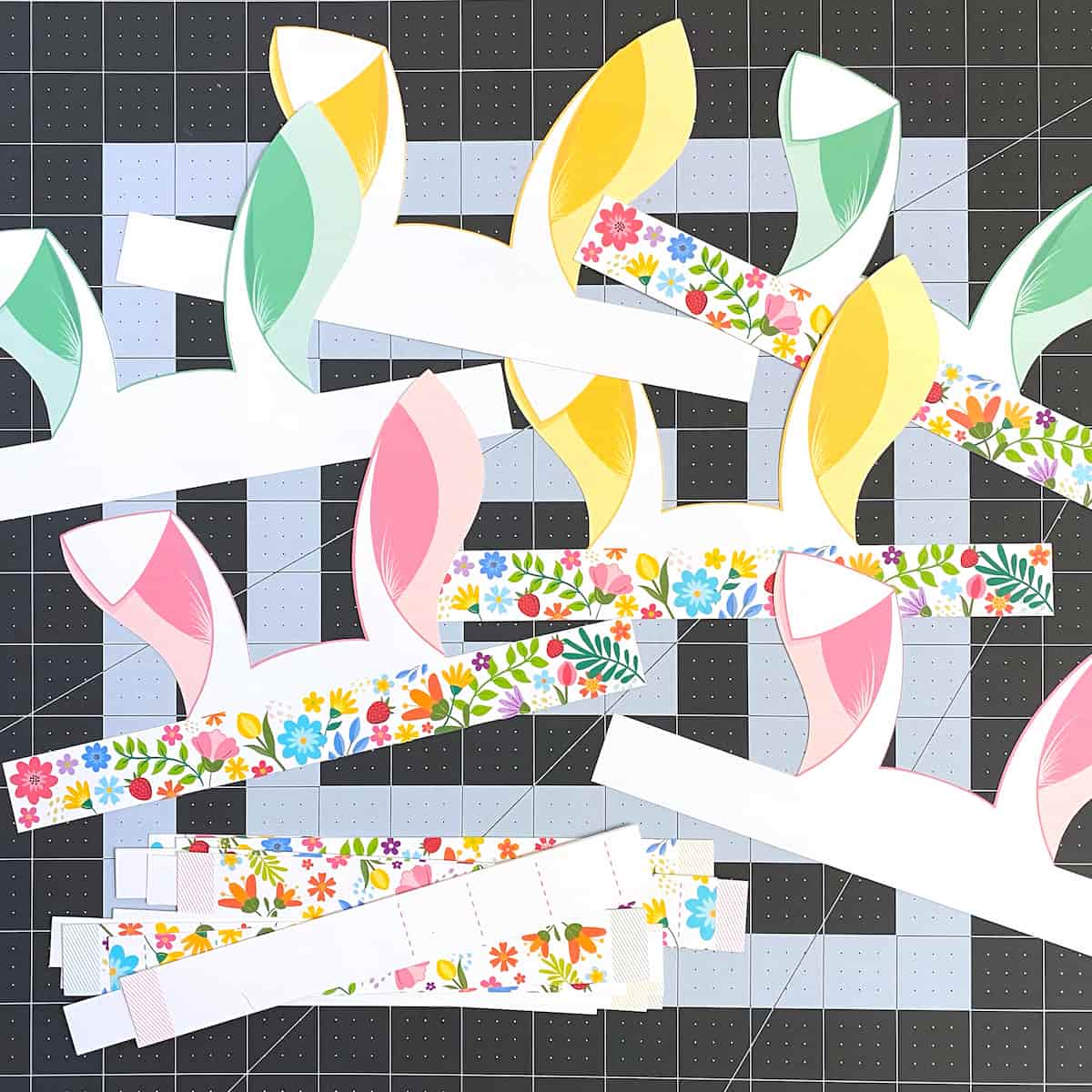Individual pieces for Easter bunny crown printable headband with tall ears and pastel accents