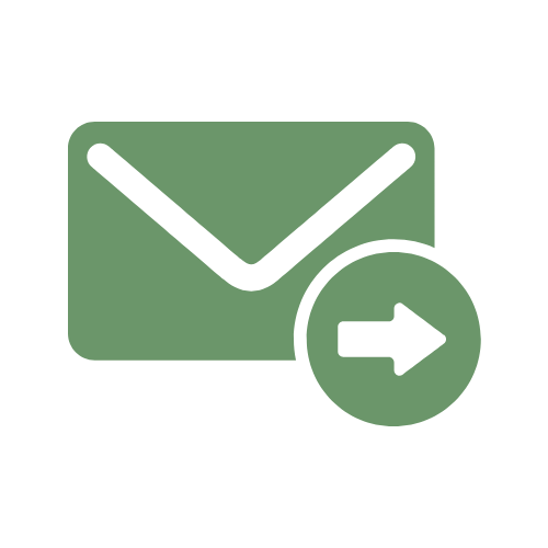 Green icon with a white envelope and arrow on a white background