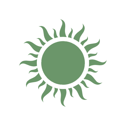 Green sun icon on a white background