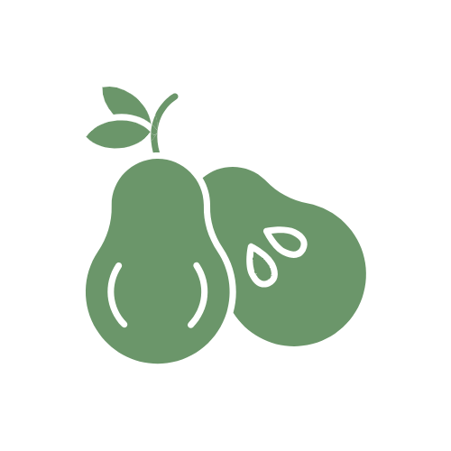 Green icon of a pear with a leaf on a white background