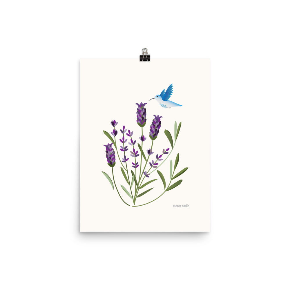 Hummingbird in Lavender Art Print Mozaic Studio
