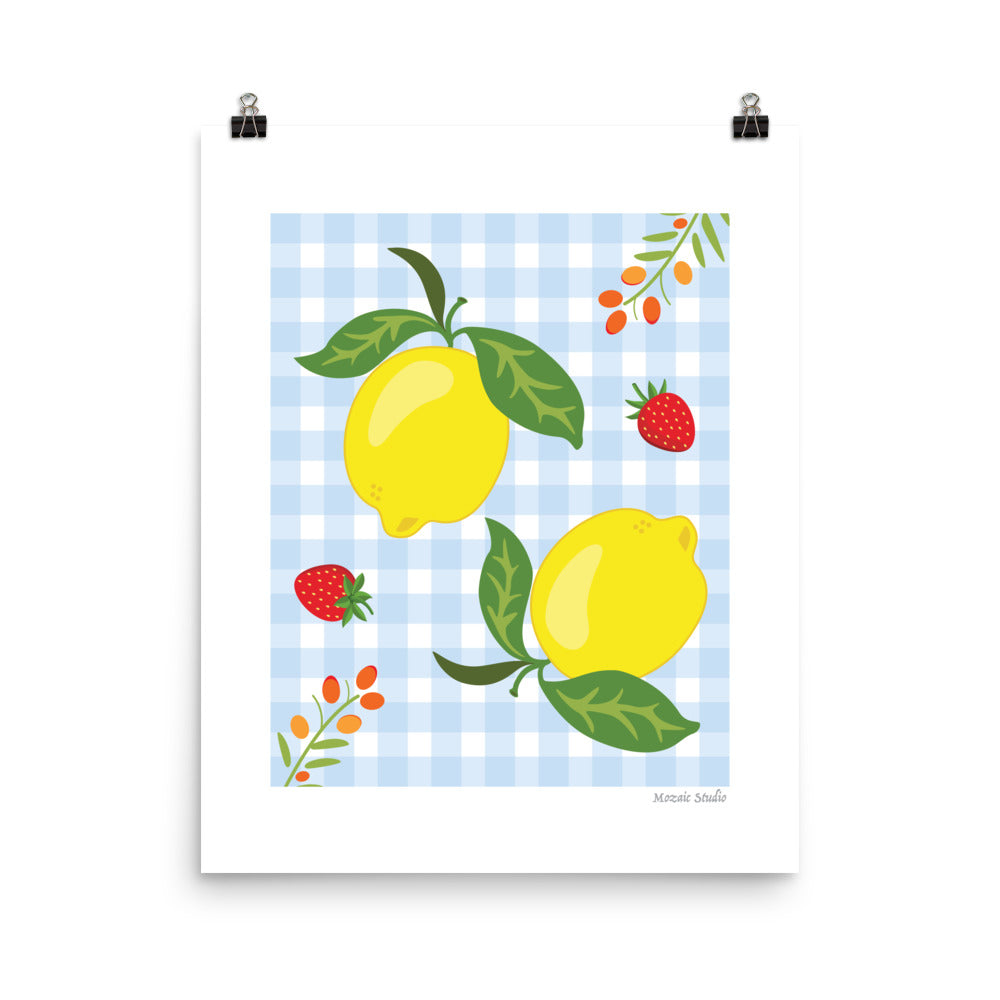 Lemons on Gingham Art Print Mozaic Studio