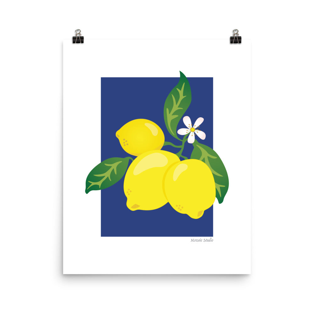 Lemons on Navy Art Print Mozaic Studio