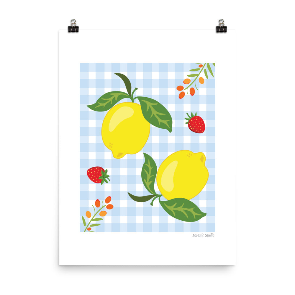 Lemons on Gingham Art Print Mozaic Studio
