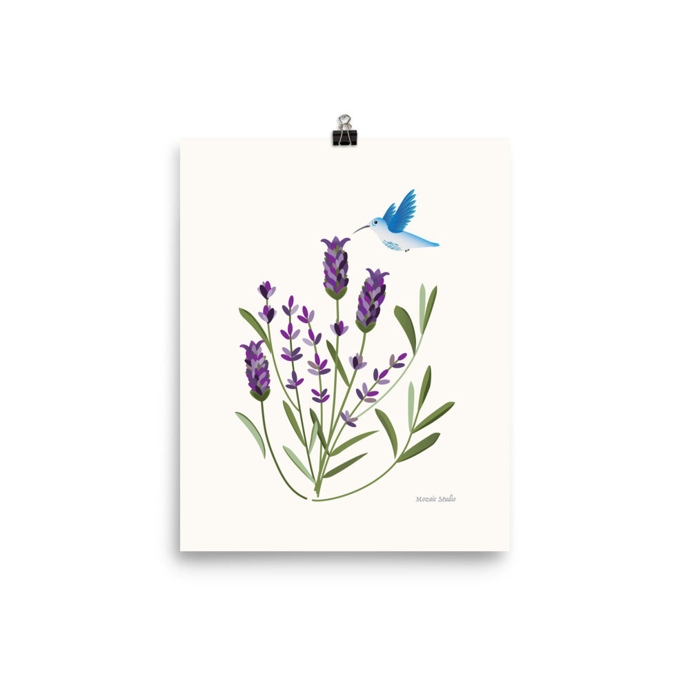 Hummingbird in Lavender Art Print Mozaic Studio